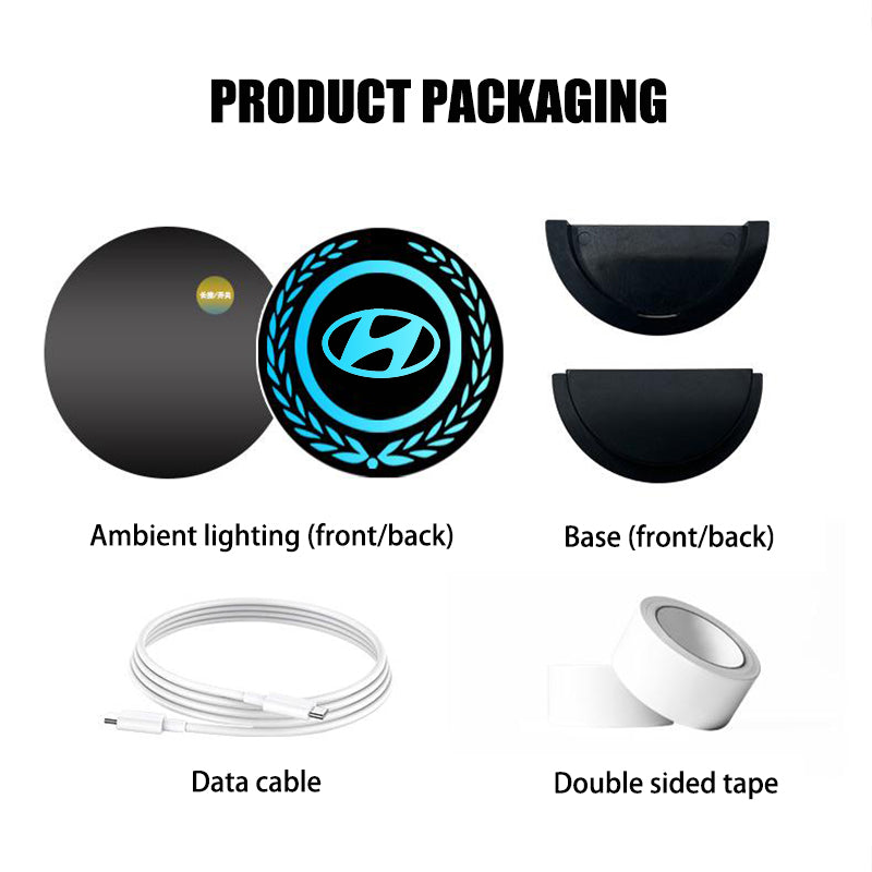 Oppladbar LED-logo for bil - neonlyseffekt